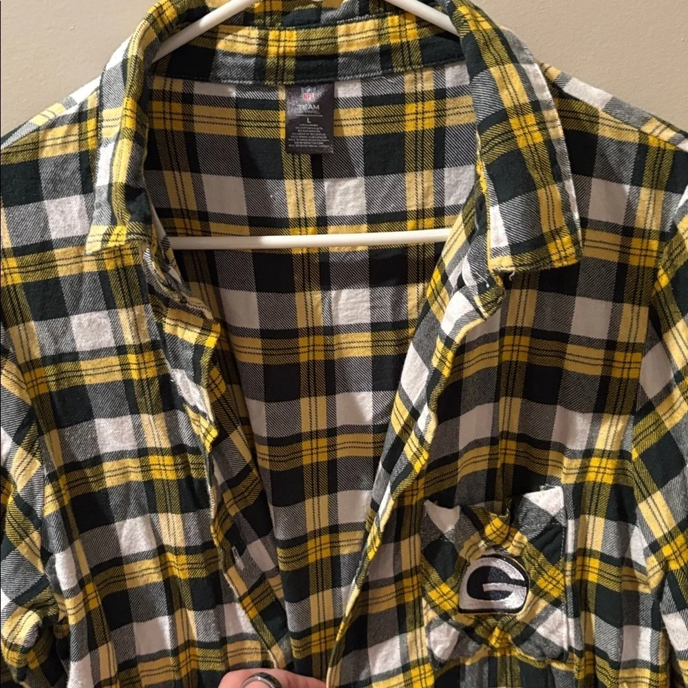 Women’s Green Bay Packers Plaid Flannel Button Down Sleep Shirt Size L - Picture 4 of 8